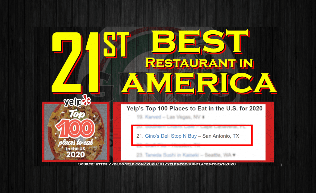 Gino's Deli ranked the 21st best restaurant in america top 100 places to eat yelp 2020