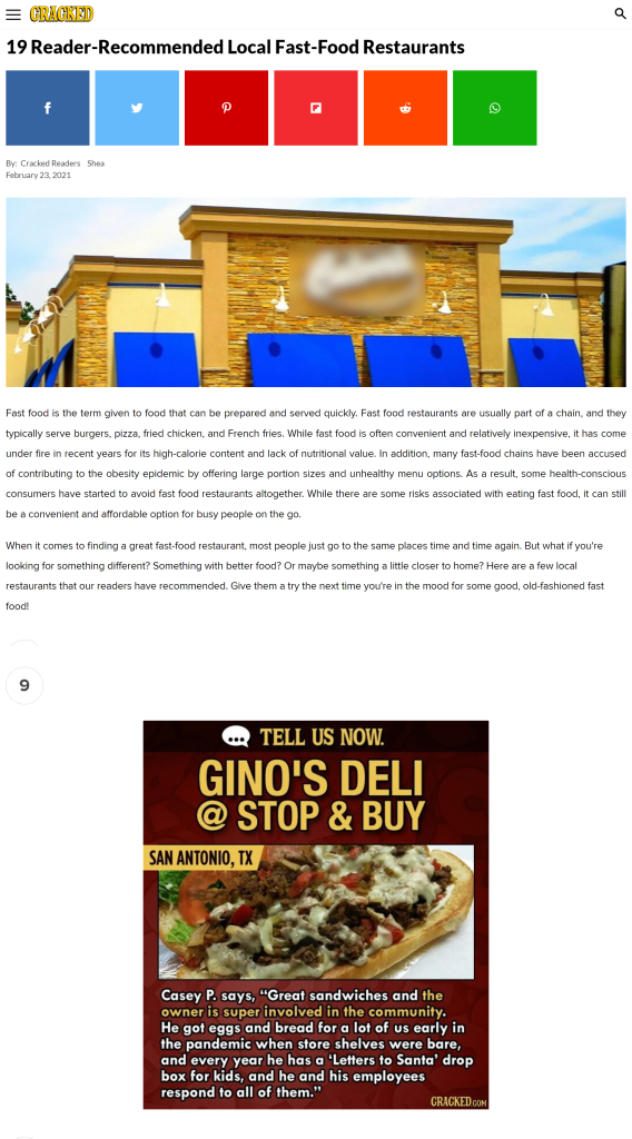 19 Reader-Recommended Local Fast-Food Restaurants in San Antonio Gino's Deli CRACKED Feb 2021