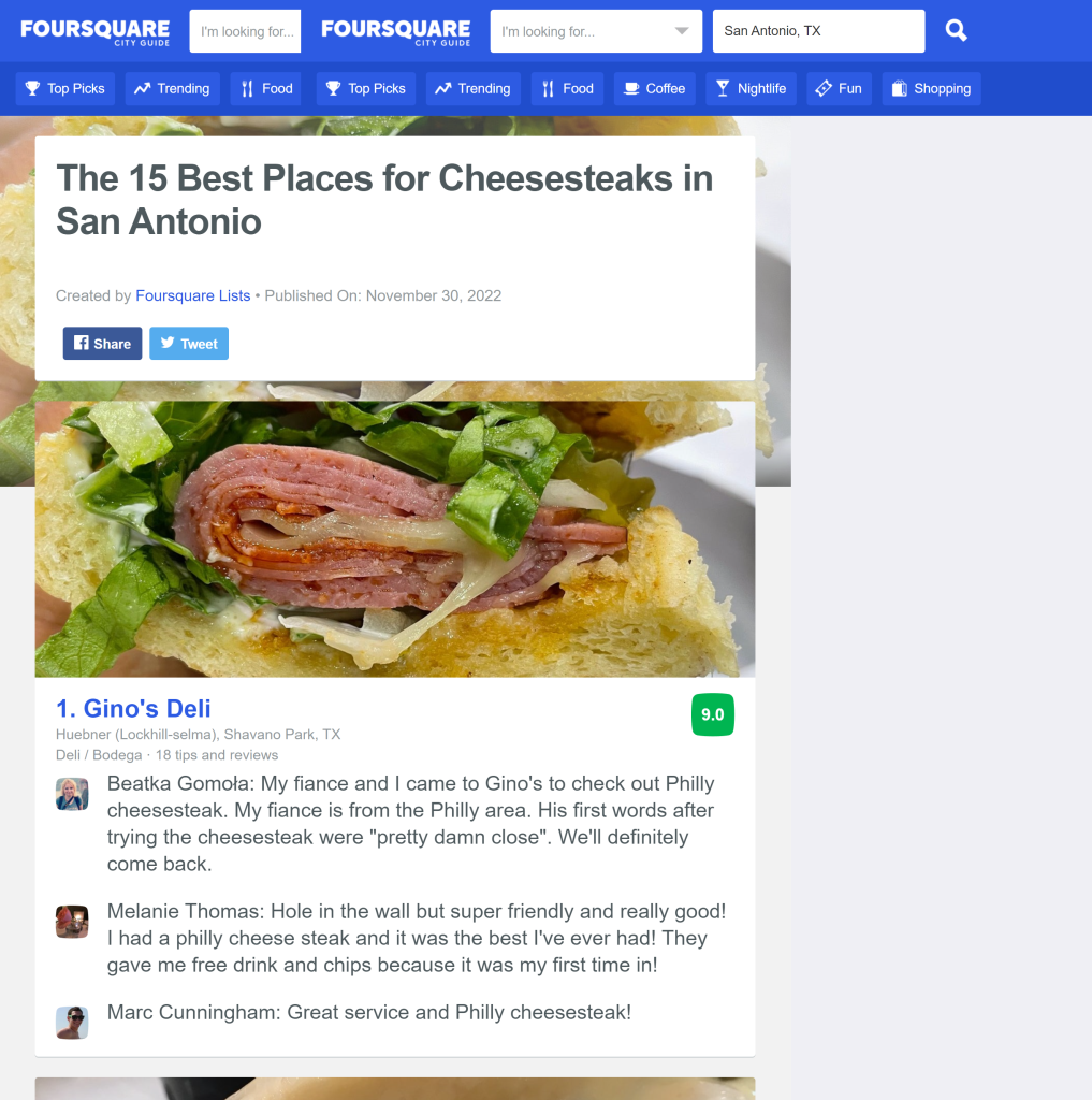 The 15 Best Places for Cheesesteaks in San Antonio FourSquare Nov 2022 Gino's Deli tops