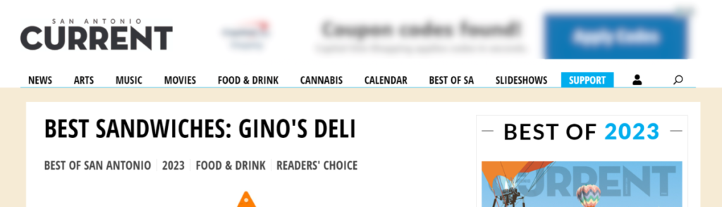 sacurrent-best-of-2023-food-and-drink-Ginos-Deli-best-Sandwiches banner