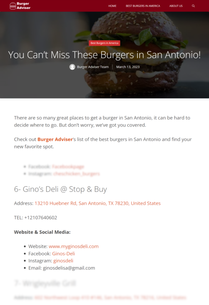 Ginos Deli one of the best burgers in San Antonio says Burger Adviser 03-23-2023 banner