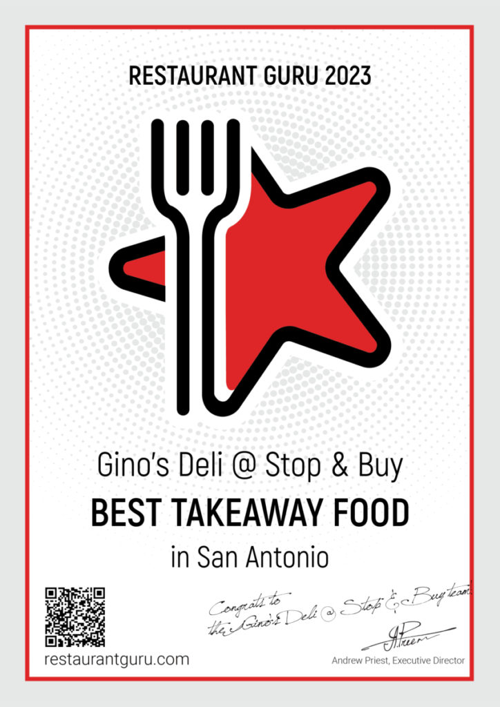 Ginos Deli ranked Excellent Take Away restaurant RestaurantGuru_Certificate