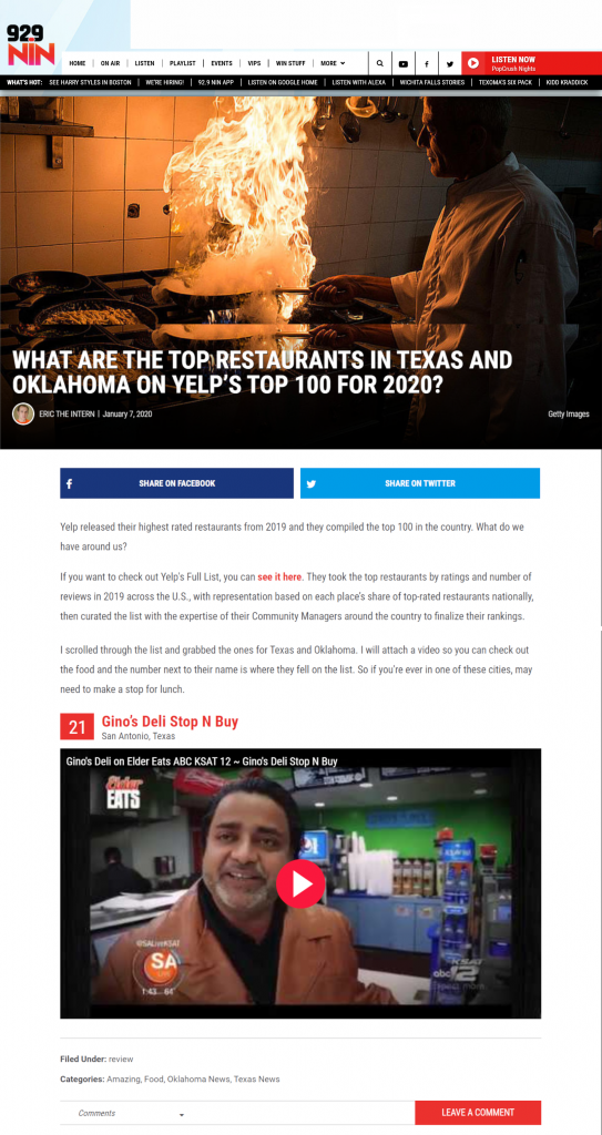 929 nin What Are the Top Restaurants in Texas and Oklahoma on Yelps Top 100 for 2020 Ginos Deli