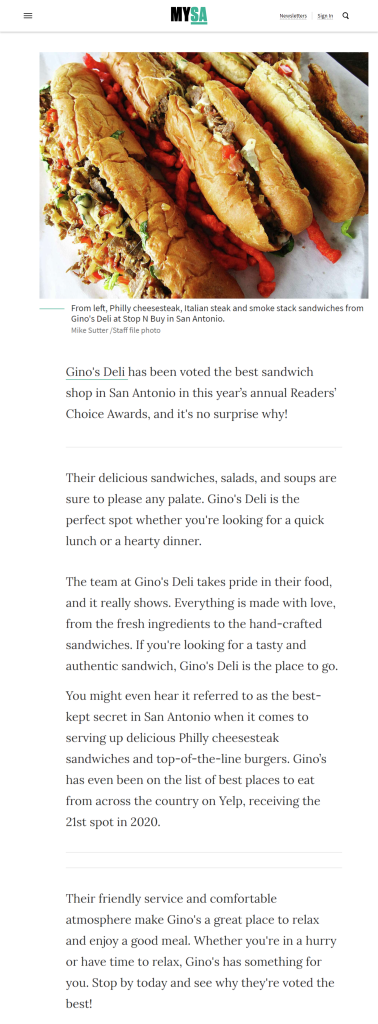 Best Sandwich Shop in San Antonio_ Gino's Deli My san antonio March 28 2022