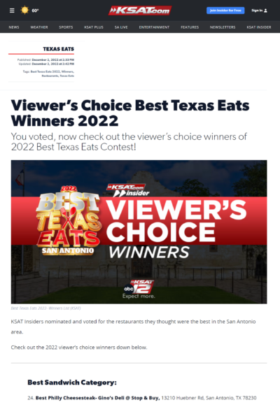 ksat-texas-eats-2022-12-02-viewers-choice-best-texas-eats-winners-2022 Ginos Deli Best Philly Cheese Steak