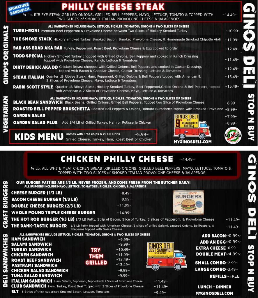 Gino's Deli Quick Menu 01-01-2025