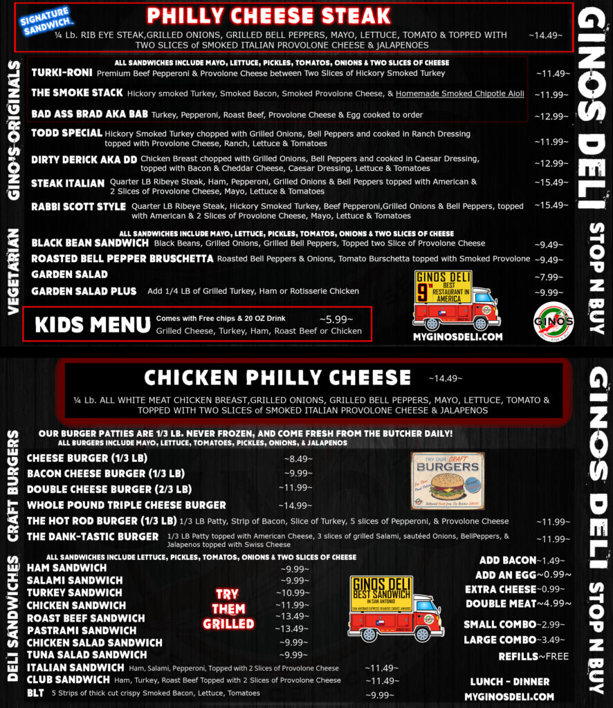 Ginos Deli Menu