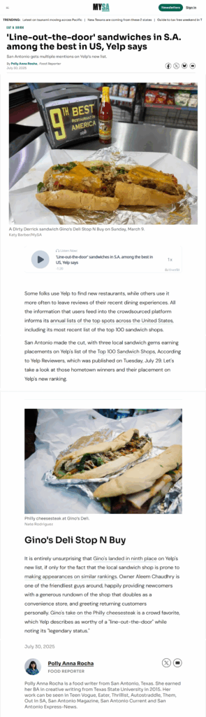 'Line-out-the-door' sandwiches in S.A. among the best in US, Yelp says SACurrent 07-30-2025