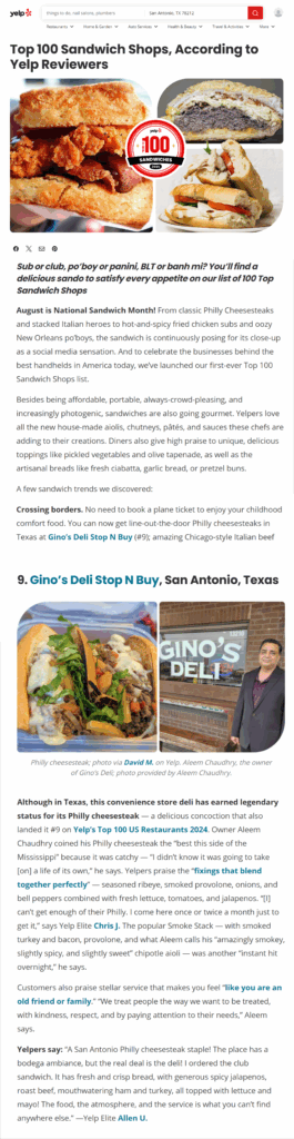 Gino's Deli ranked the 9th best Sandwich Shop in America | Yelp