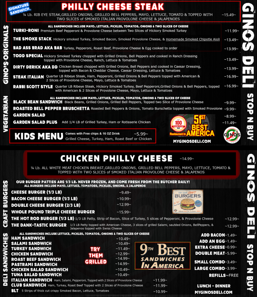 Ginos Deli Menu