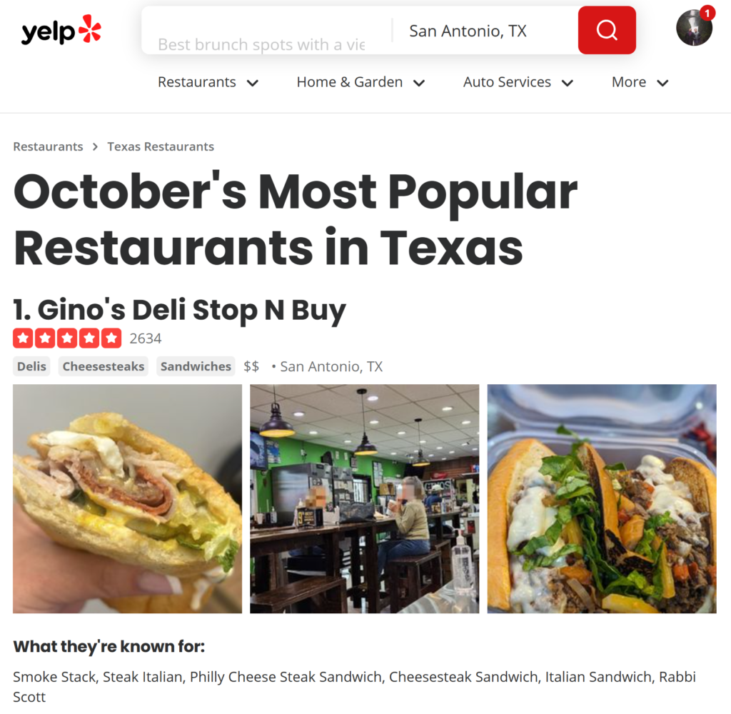 Gino's Deli yelp-Most-Popular-restaurants-in-texas